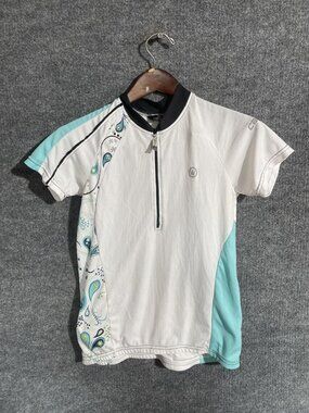 Canari Cycling Jersey Womens Small White Blue Paisley 1/4 Zip Pockets Bike Road
